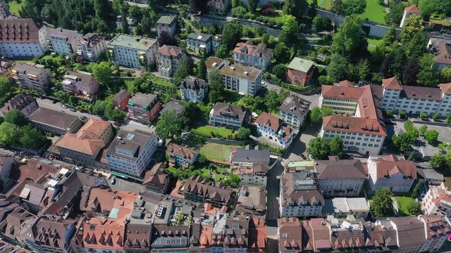 Aerial view of cityscape of Lucerne, beautiful Swiss historic city - landscape panorama of Switzerland from above, Europe