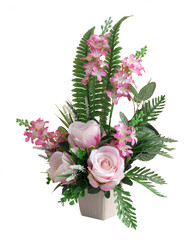 Tall Pink purple decoration artificial Flower bouquet isolated on white background. This has clipping path