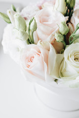 Beautiful spring bouquet with pink and white tender flowers