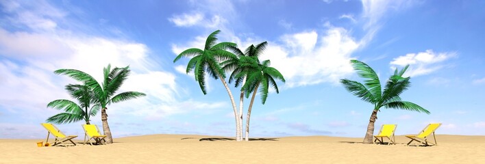 plage, transats et palmier