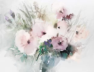 Fotobehang mohnblumen malerei aquarell strauß hell © bittedankeschön