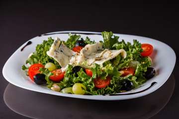 Salad provence. Mix lettuce tomato grape olive and blue cheese