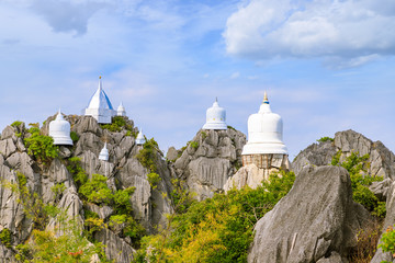 Floating pagoda on peak of mountain at Wat Chaloem Phra Kiat (Phra Bat Pupha Daeng) temple in Chae Hom district, Lampang, Thailand