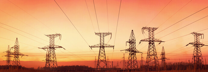 Electricity pylons and lines at dusk. - 277391000