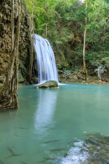 Erawan Waterfall tier 3, in National Park at Kanchanaburi, Thailand