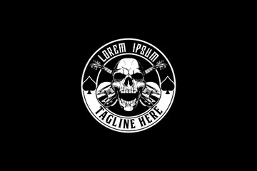 SKULL HEAD WITH CROSS GUITAR VECTOR EMBLEM LOGO TEMPLATE