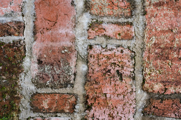 Vintage texture of old brickwork in close view