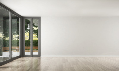 modern empty living room interior design and garden view background