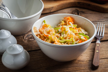 Salad with leek, carrots and apples.