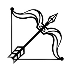 Sagittarius zodiac sign, black horoscope symbol.