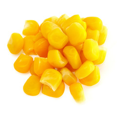 Yellow corn seeds isolated on white background close up. macro