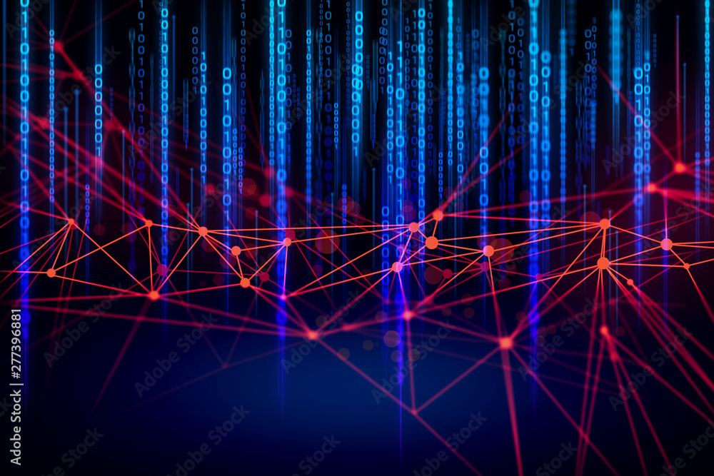 Poster data deep learning robotic, molecule of chemical, atom cell science, futuristic cyber network, syste