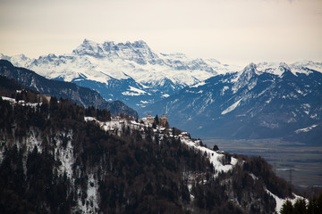 Swiss Alps panorama during winter time, Montreoux, Switzerland