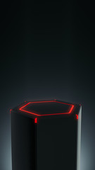 Elegant Blank product stand with light and glow. Hexagon platform for design. Pedestal for display. Futuristic concept background. 3D rendering