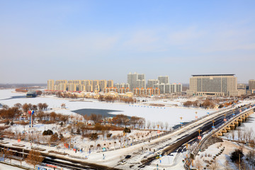 urban architectural landscape in the snow, china