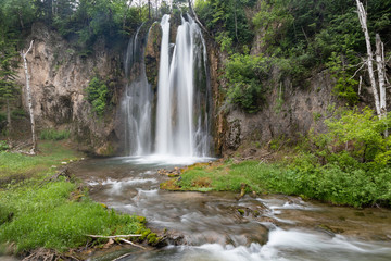 Summer view of Spearfish Falls in the Black Hills National Forest of South Dakota
