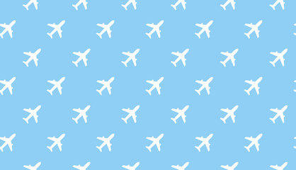 Fototapeta na wymiar Airplane seamless background. Aircraft transportation blue and white pattern template. Aviation vector repeatable texture.