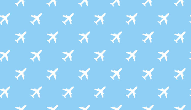 Airplane seamless background. Aircraft transportation blue and white pattern template. Aviation vector repeatable texture. © artyway