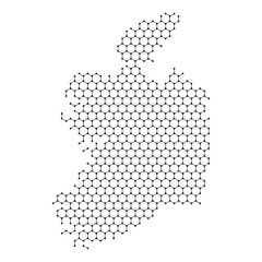 Republic of Ireland map from abstract futuristic hexagonal shapes, lines, points black, in the form of honeycomb or molecular structure. Vector illustration.