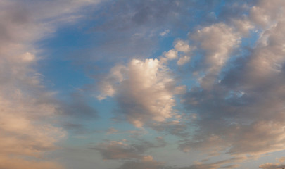 Naklejka na ściany i meble The sky with clouds backlit by the setting sun