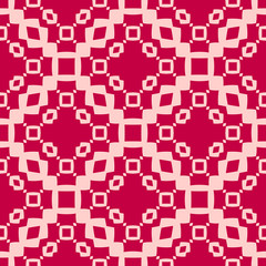 Vector geometric seamless pattern with chains, grid, squares. Red and pink
