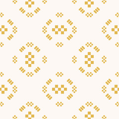 Vector geometric traditional folk ornament. Yellow and white seamless pattern