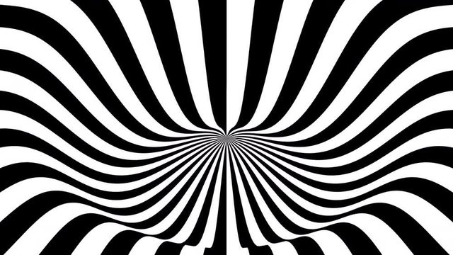 Radial black and white stripes on a waving surface. Seamless loop abstract 3D animation.