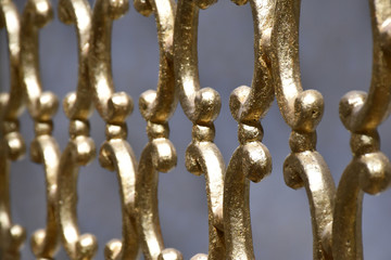 Gold metal ornate fence cage at Topkapi Palace in Istanbul Turkey