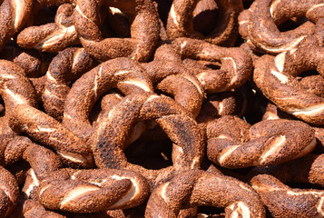 Freshly baked breakfast simit bagels in Istanbul Turkey