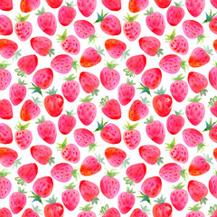 Seamless pattern with hand drawn watercolor strawberries. Isolated on white