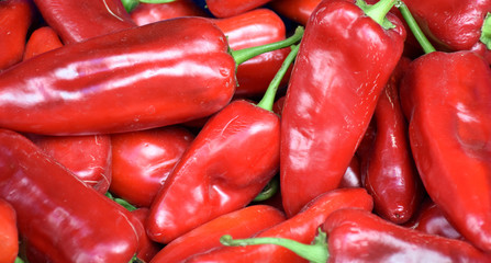 Juicy red pimento capsicum peppers on a market in Istanbul