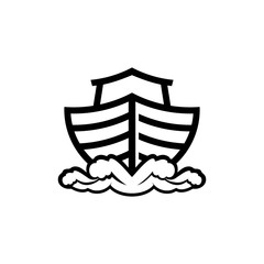 Logo of Noah's Ark. Ship to rescue animals and people from the Flood. Biblical illustration.