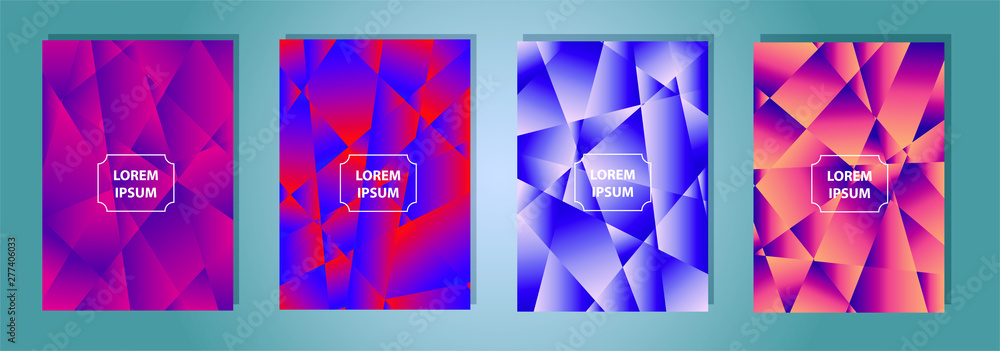 Poster set of colorful a4 polygonal vector eps 10 illustration gradient background texture. simply geometri
