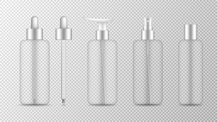 Set of tubes template for cosmetics, cream or medical ointment. Realistic vector mockup isolated on transparent background. Clear plastic and frosted glass. - 277406845