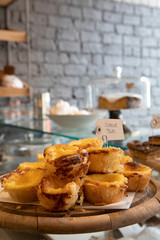 custard pie on a plate with a blurred background