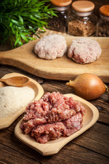 Preparation of ground chopper for frying.