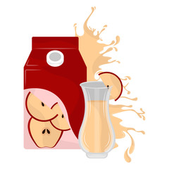 Box and jar of apple juice with splash - Vector
