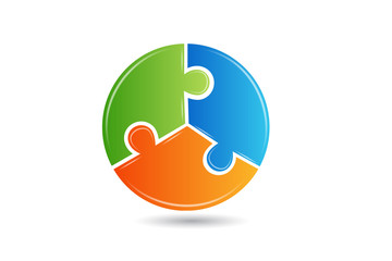 Puzzle circle shape teamwork people logo