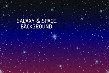 Space & galaxy background vector. Bright stars, planets on a colorful background. Astronomy, astrology, science, and universe concept. Cool design with dark blue, red, white, and black colors.