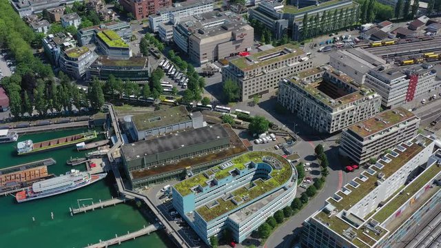 Aerial view of cityscape of Lucerne, beautiful Swiss historic city - landscape panorama of Switzerland from above, Europe