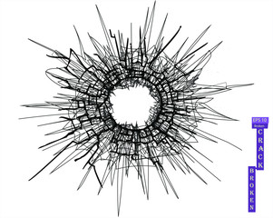 Broken glass, cracks, bullet marks on glass. High resolution