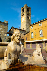 Contarini fountain on Piazza Vecchia, Citta Alta, Bergamo, Italy