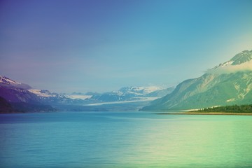 Fototapeta premium View of the Mountains and valleys created by Glaciers in Alaska Glacier Bay and Nature Preserve. 