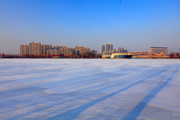 Urban buildings in the snow, China