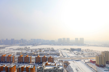 Obraz premium Urban buildings in the snow, China