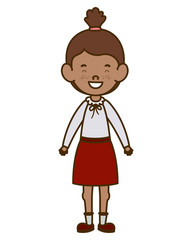 student girl standing smiling on white background