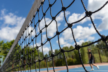 Closeup tennis net on the court
