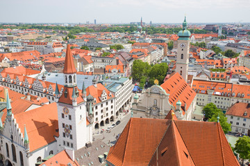 Fototapeta na wymiar Aerial view of Munich City and Heilig Geist Kirche tower church, Munich, Germany.