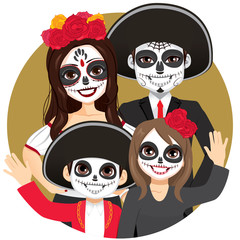 Happy Dia de los Muertos family portrait celebrating Halloween party