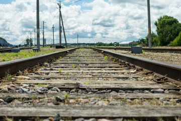 Fototapeta na wymiar railroad switch teel travel line way..